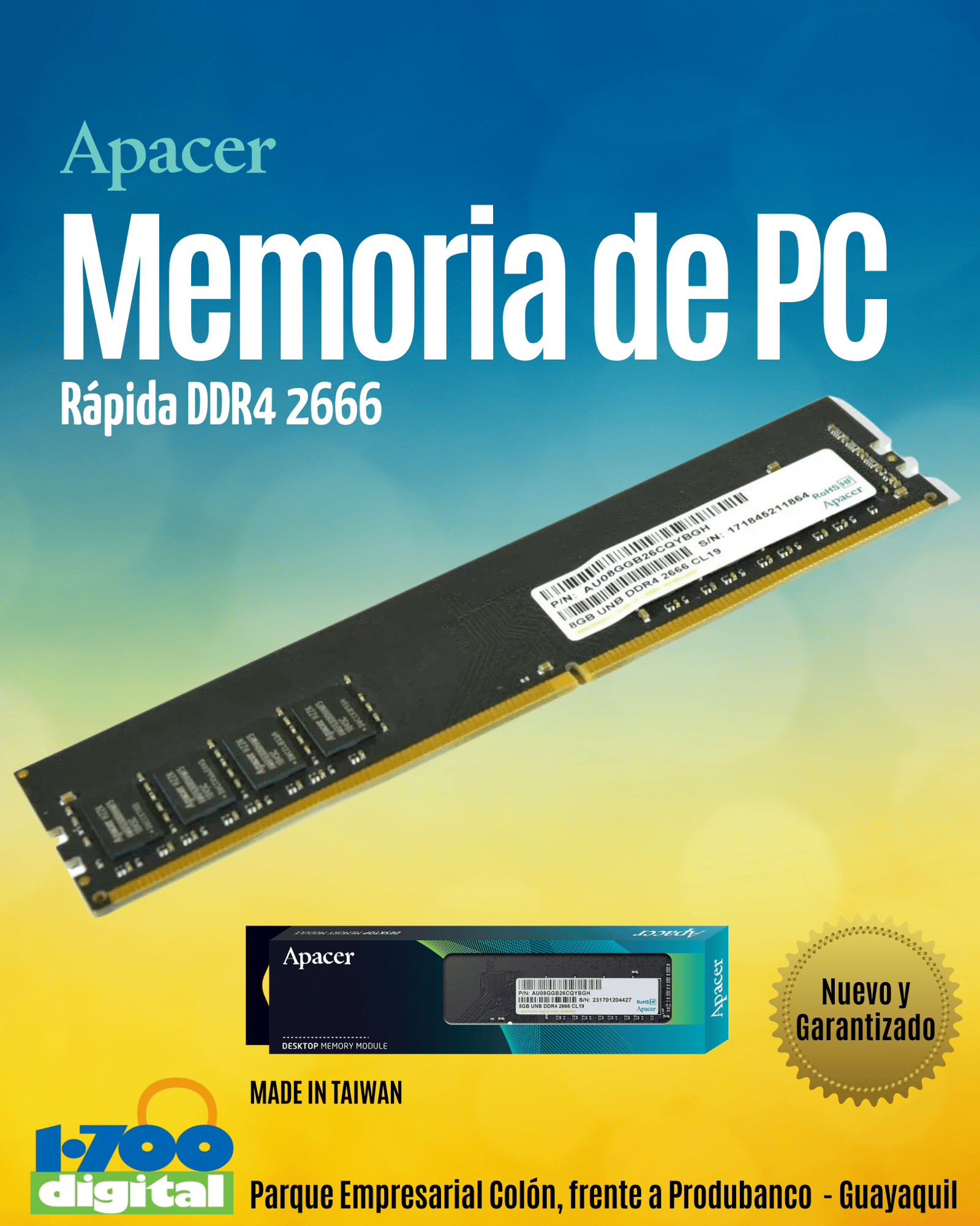 Memoria RAM PC 8 GB DDR4 2666 Apacer