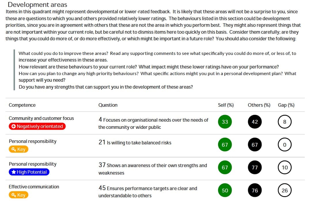 Reporting 14 PAPUNANU DevAreasTable Example 360 Degree Feedback Report
