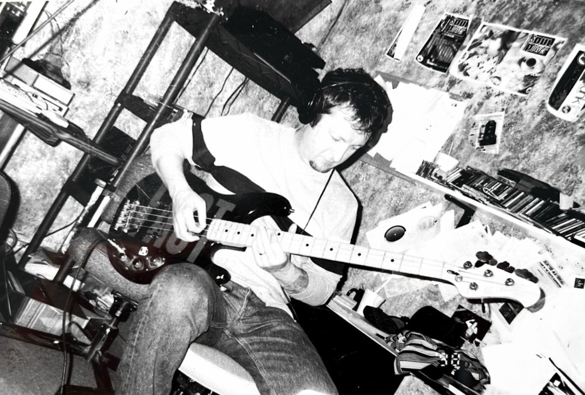 Dave Allen playing bass at Eighth Dimension Studio in Orlando, Florida, 1998