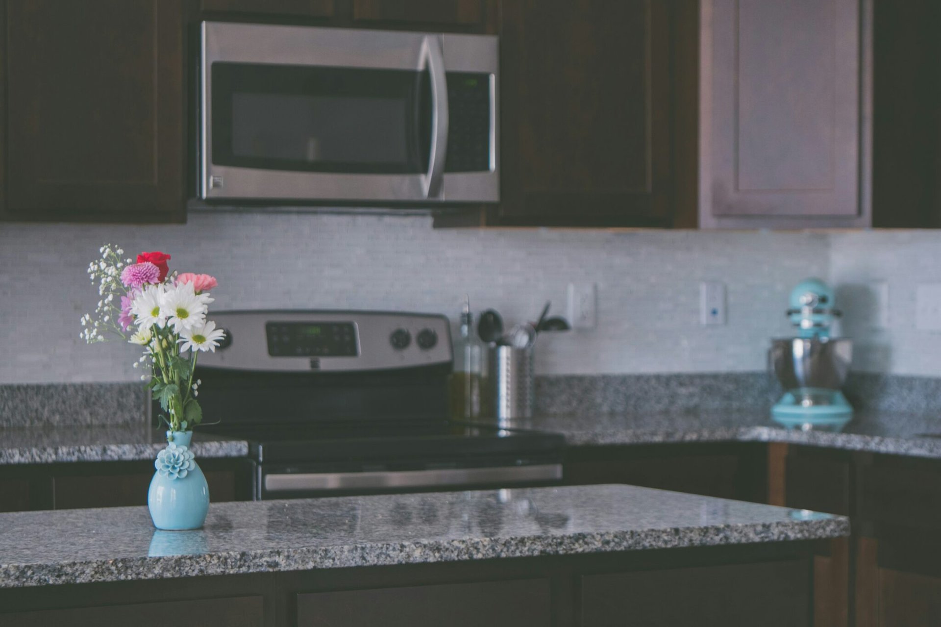 Kitchen counter with flowers
