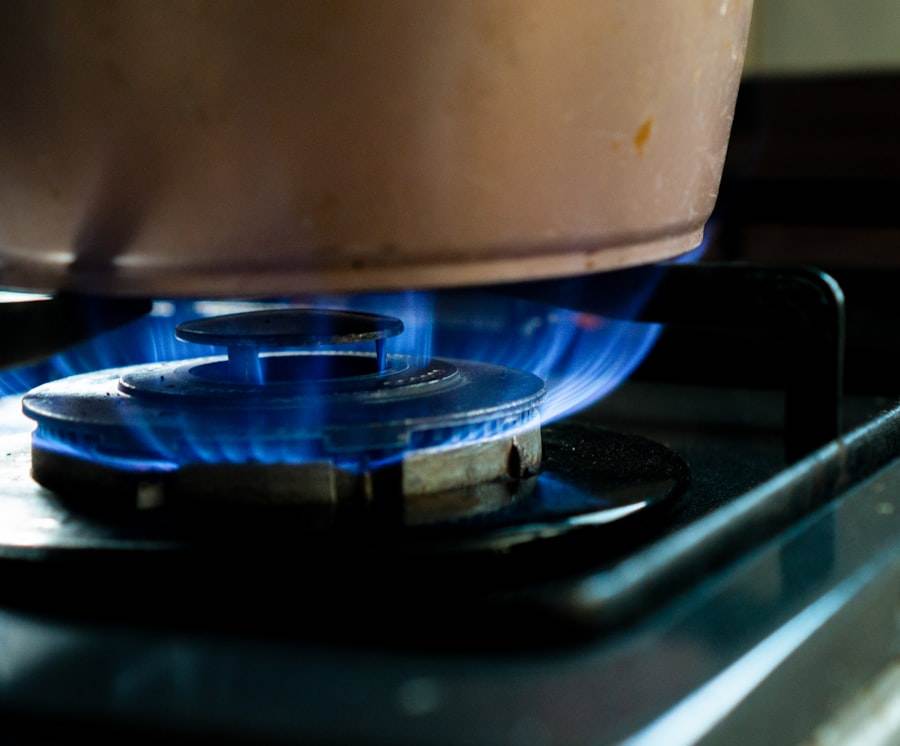 Cooking pot on blue flame