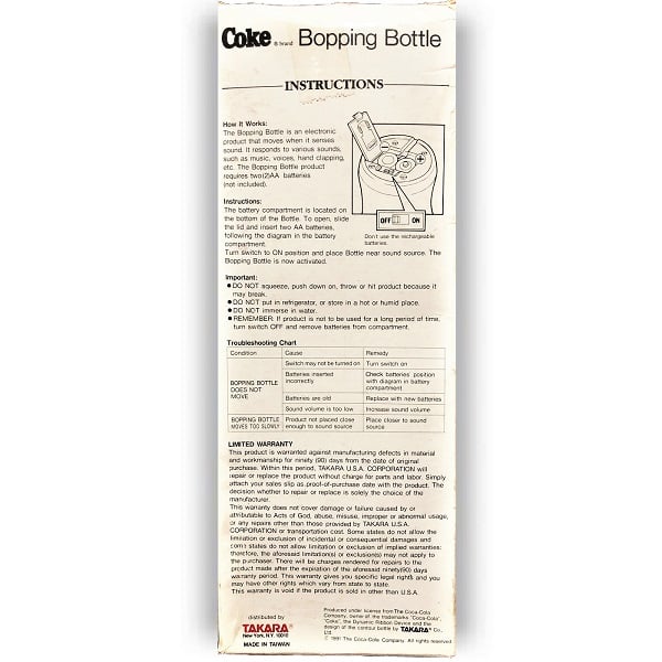 1991 Bopping Coca-Cola Bottle box back