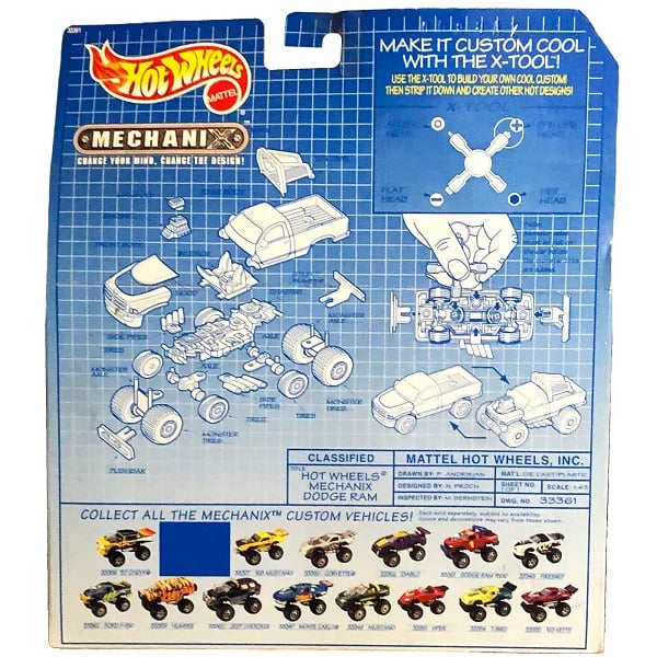 97 Hot Wheels Mechanix Dodge Ram 1500 packaging back