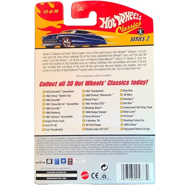 Hot Wheels Redline 65 Vette blister pack back