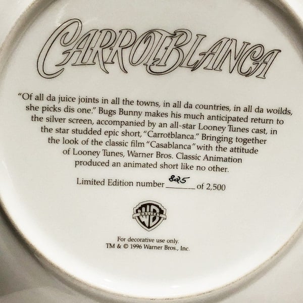 Bugs Bunny Carrotblanca Plate limited edition number
