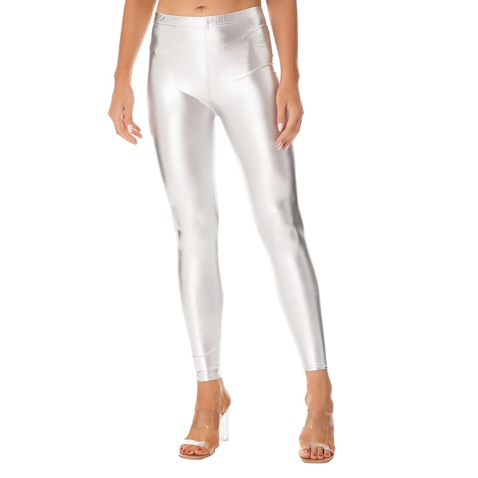 adult metallic leggings pink
