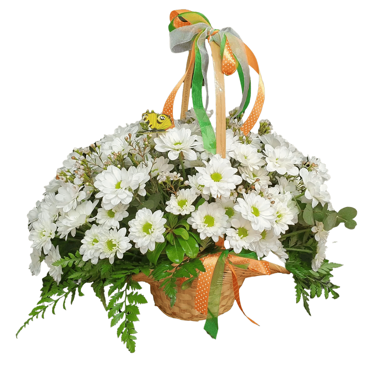 A bouquet of white daisies available for delivery from a flower shop.