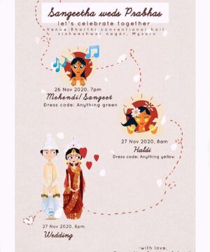 Bengali Bride Groom Caricaturer Invite Card