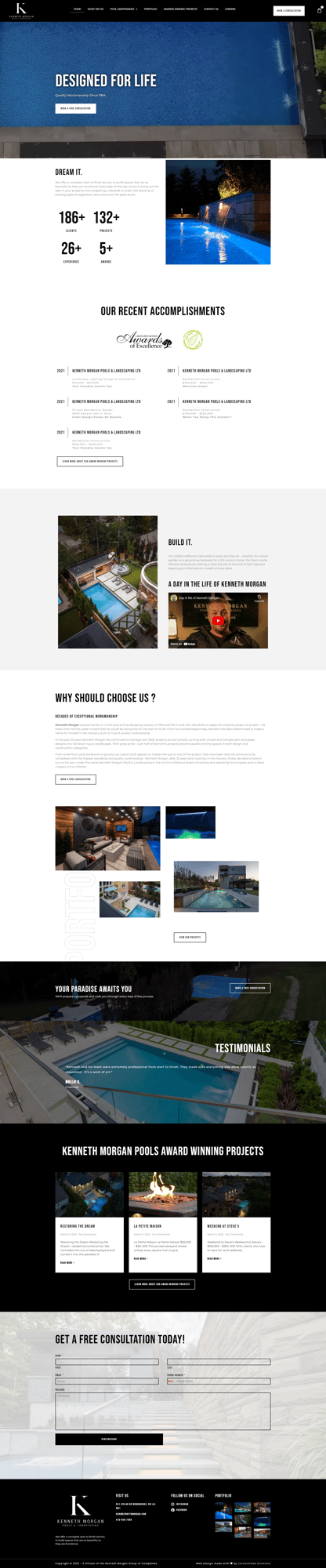 A website design for Kenneth Morgan Pools & Landscaping.