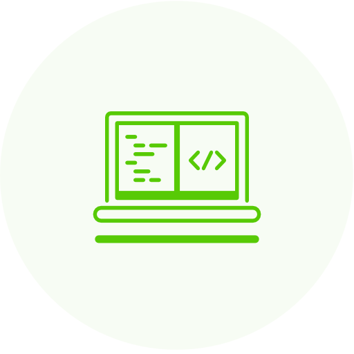 A green icon of a laptop displaying code, optimized for Barrie SEO.