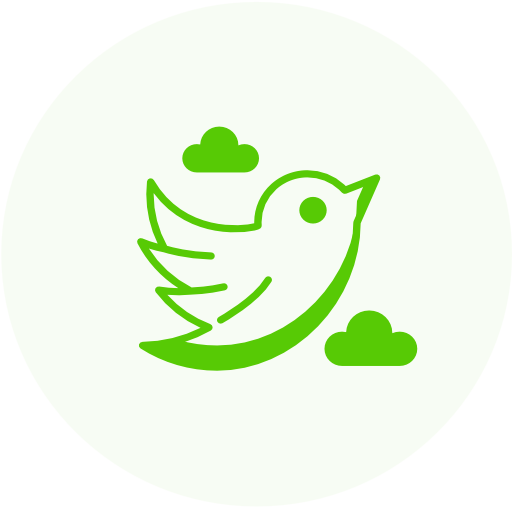 A green bird with a cloud in the background, artistically described through copywriting.