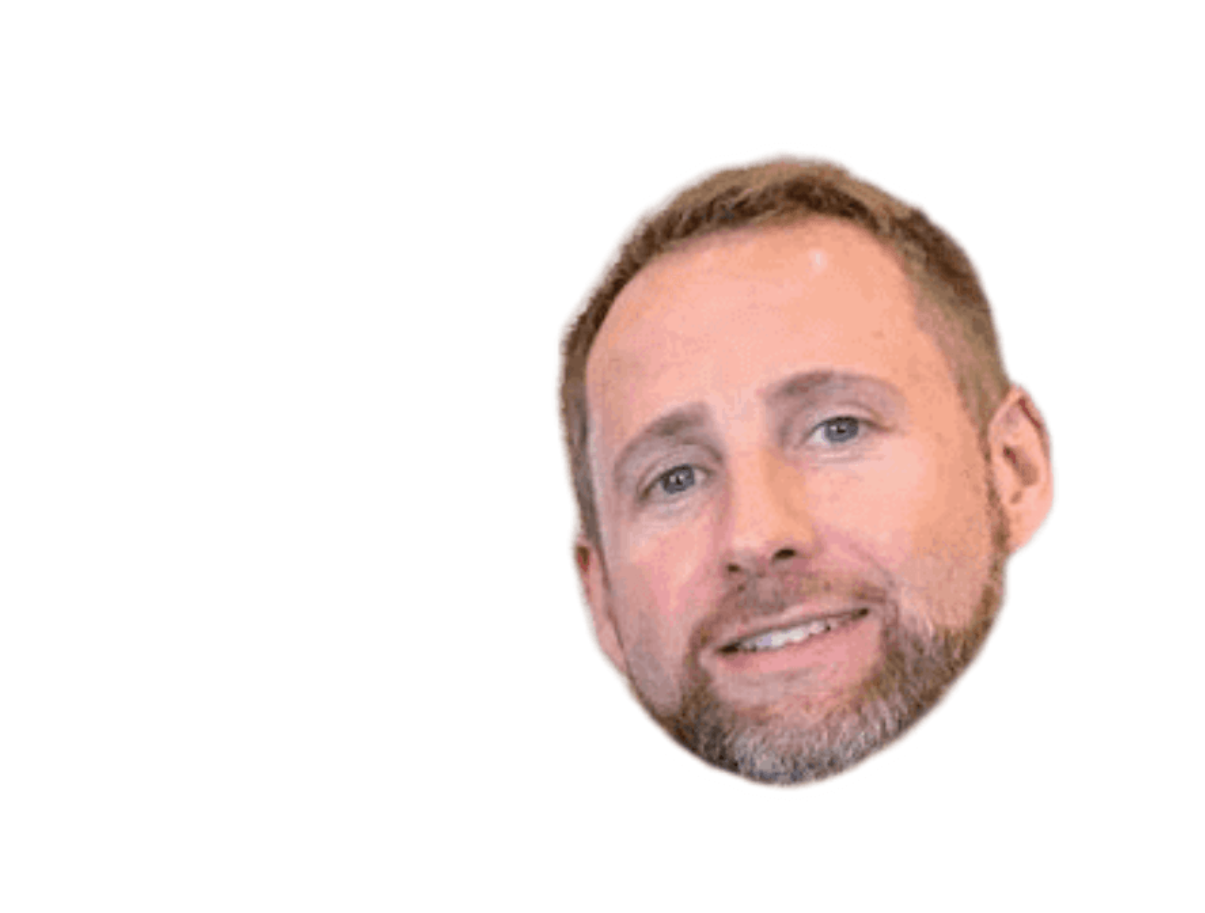 Image of a man's face with text beside it reading "Hi, I'm Chris" and an arrow pointing to the face. The footer adds a subtle touch, completing the visual.