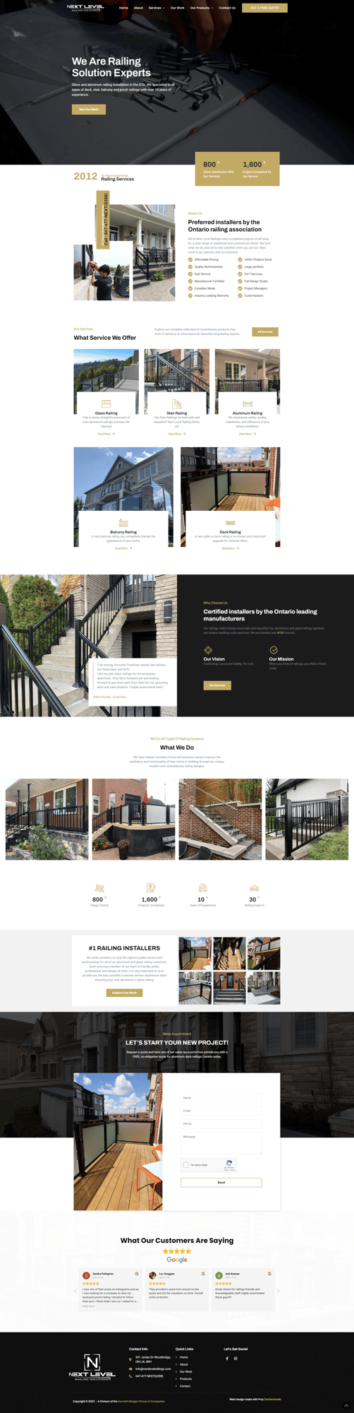 Next Level Railing Solutions Website Design