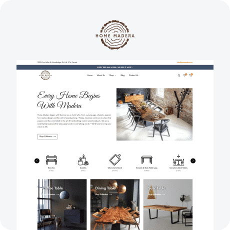A website design for a furniture store.