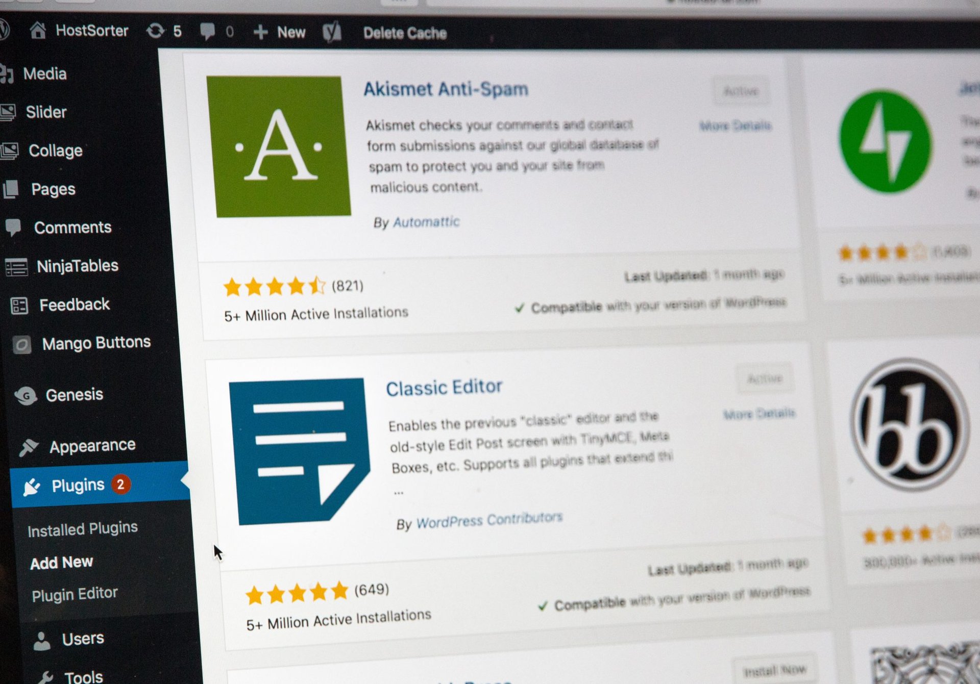 A computer screen displaying various WordPress plugins for website maintenance.