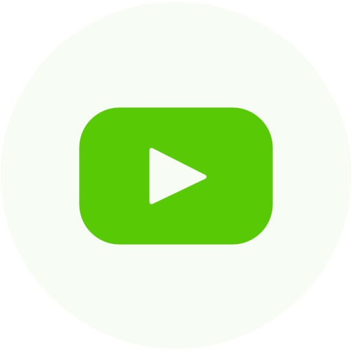 A green youtube icon in a white circle, designed for Web Design Orillia.