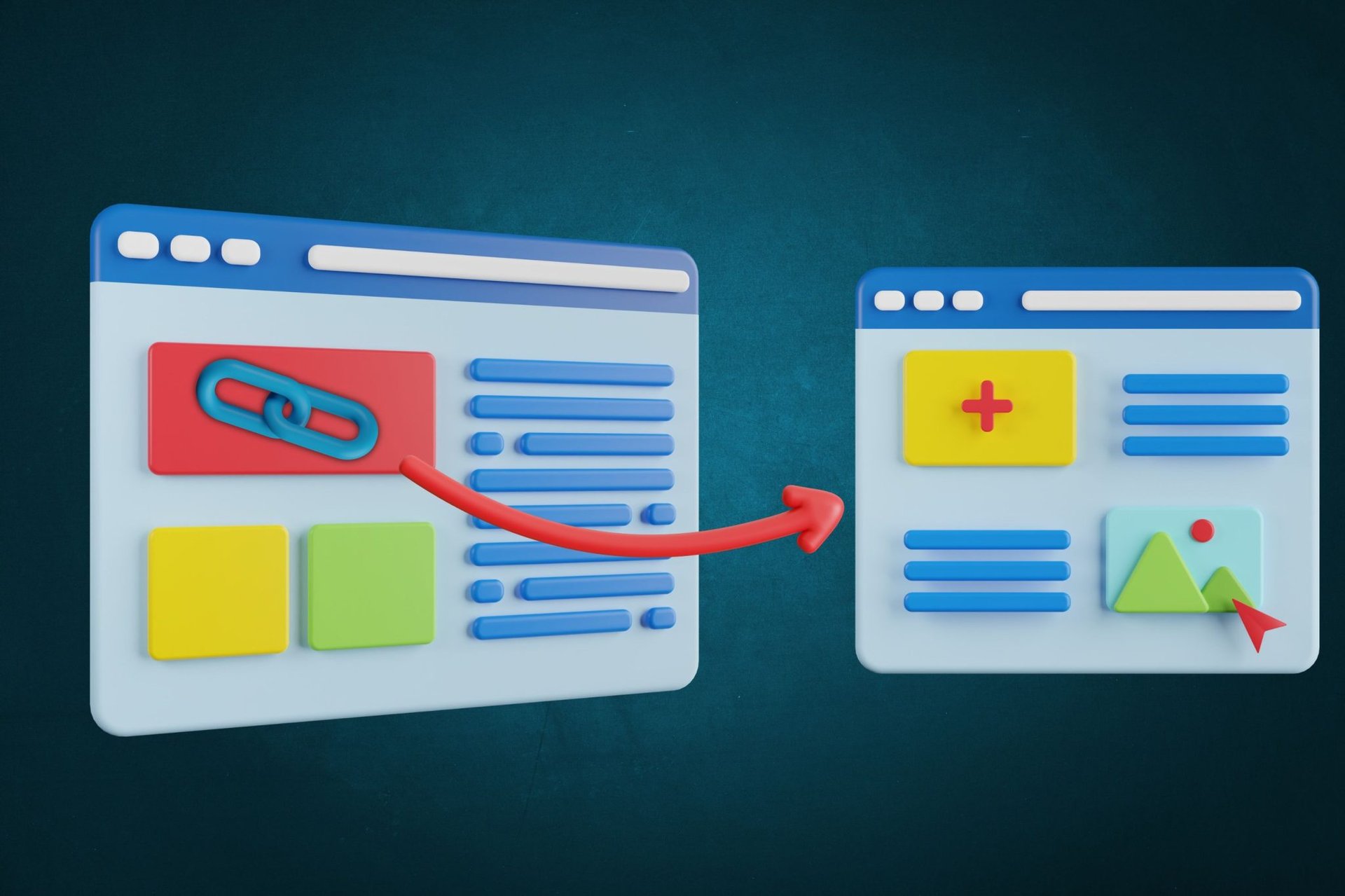 An arrow pointing to a website image, demonstrating backlinking.
