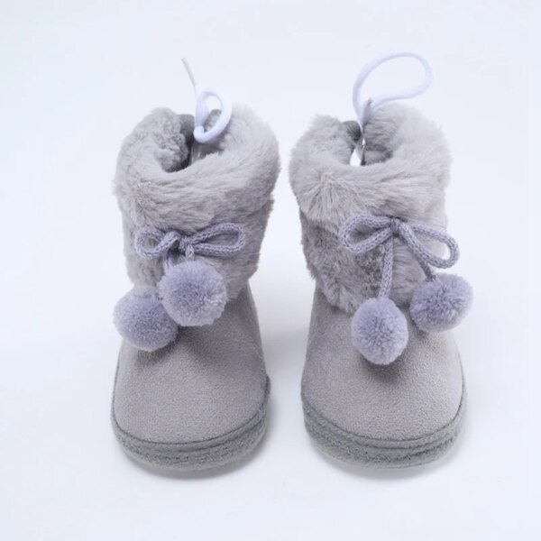 Chaussons Bottes Fourrées Bébé avec Pompon 2