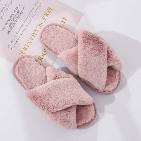 Claquette Fourrure Moumoute Rose pour Femme 1