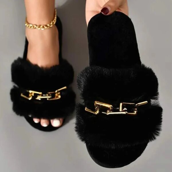 Claquette Fourrure Chaine pour Femme 1