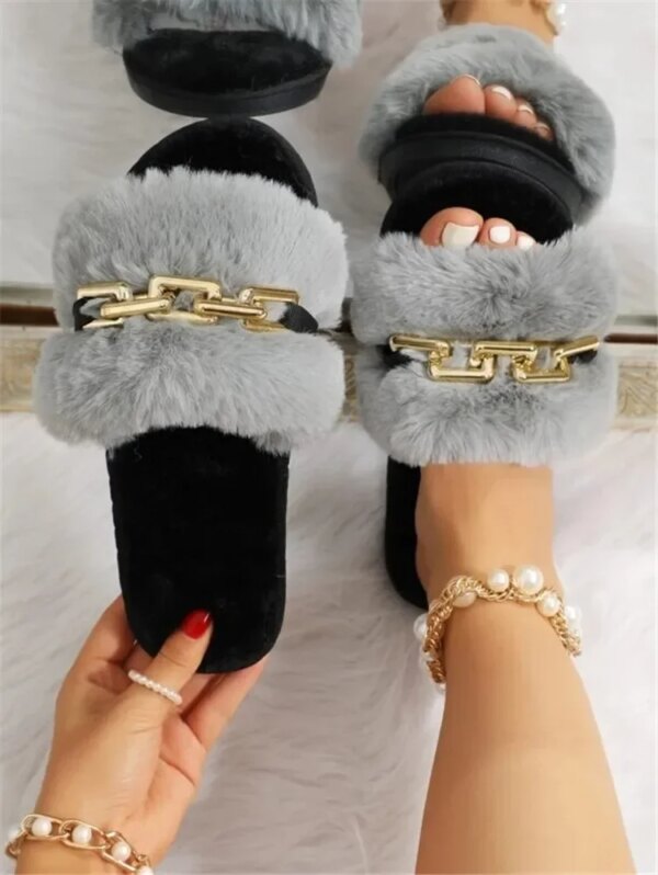 Claquette Fourrure Chaine pour Femme 11