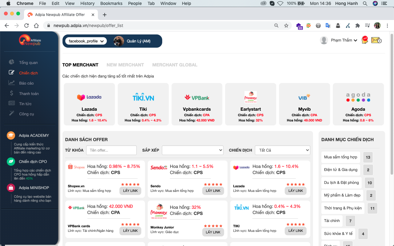 Tạo tài khoản Affiliate