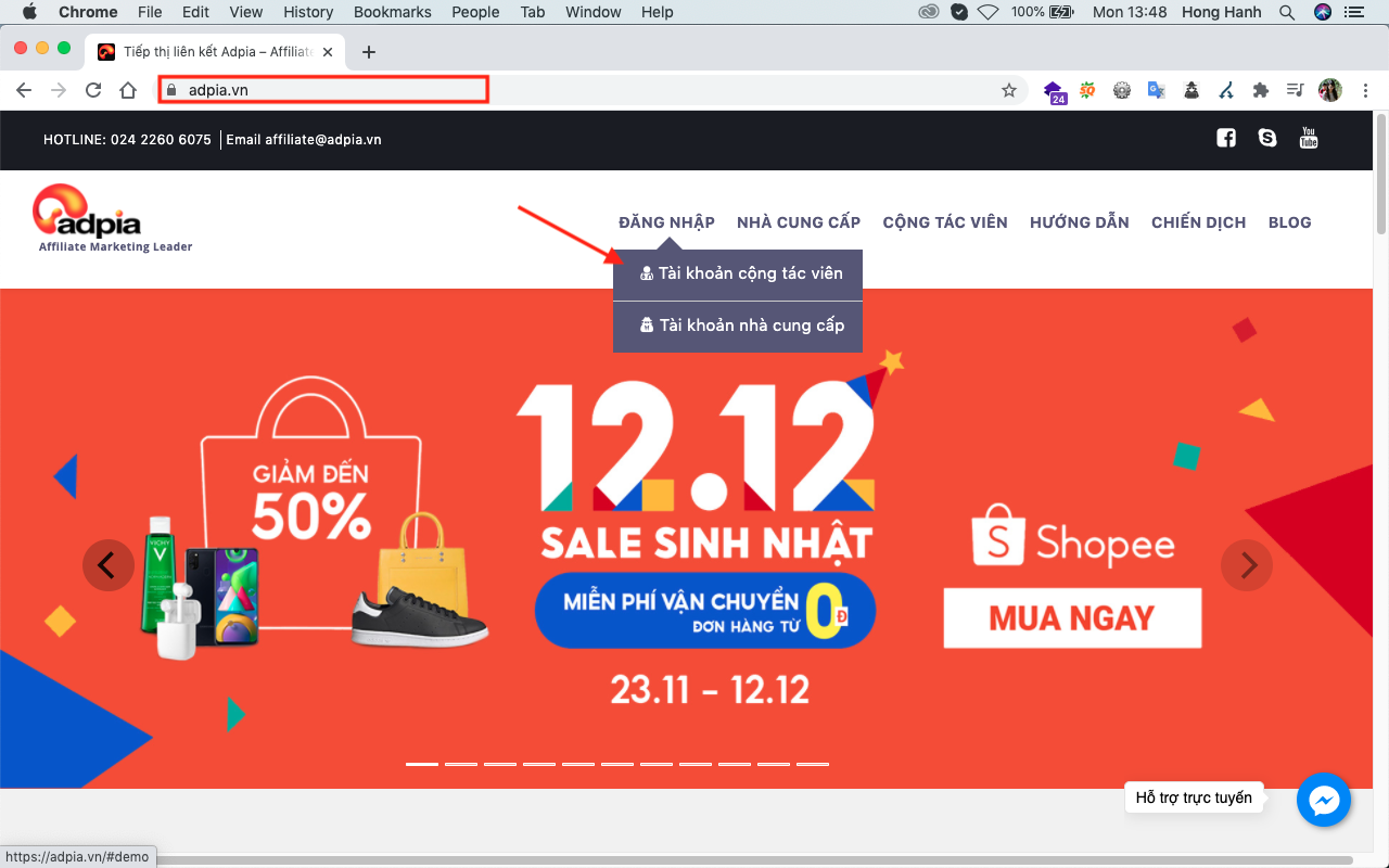 Tạo tài khoản Affiliate