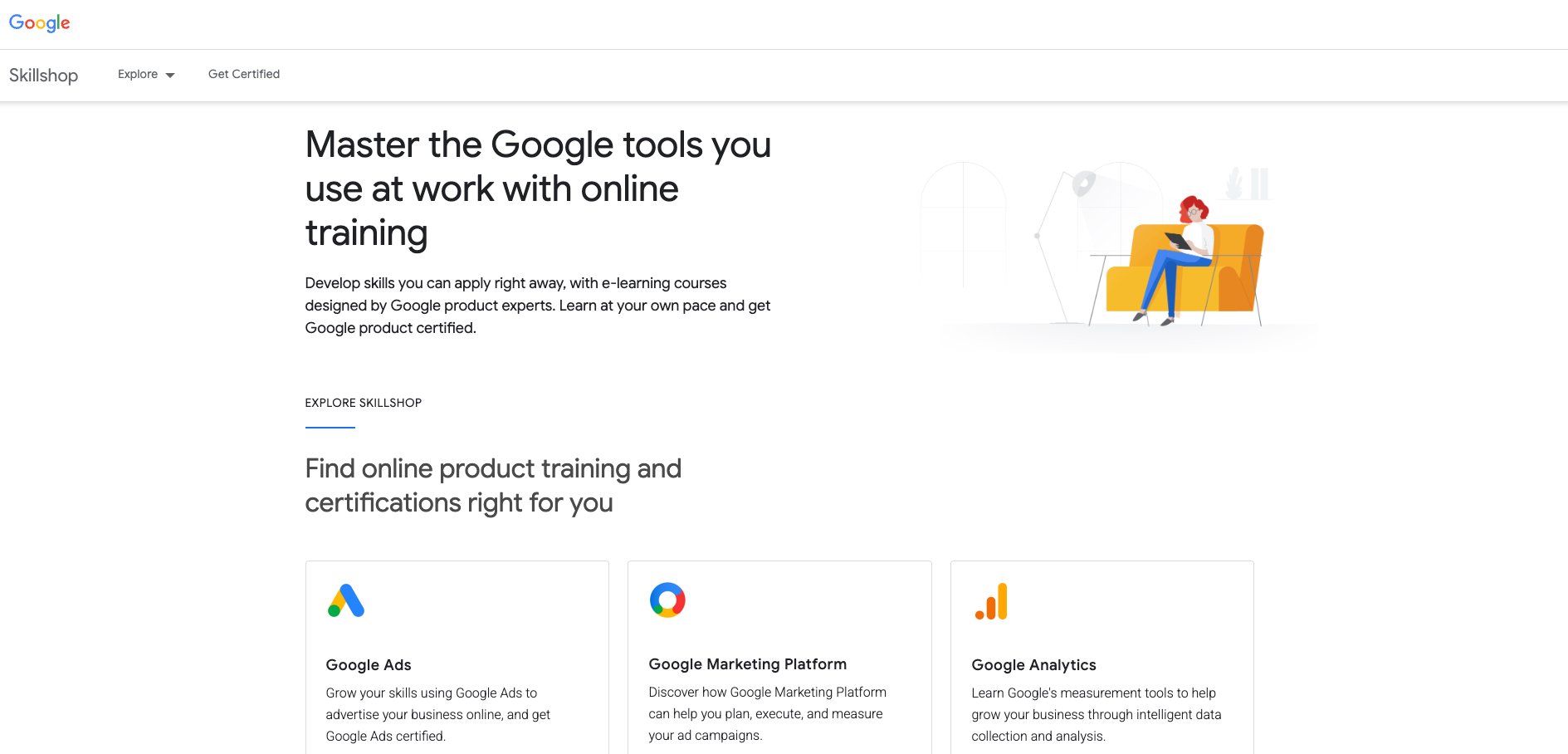 Giao diện khóa học Google Skillshop cập nhật năm 2025 với thiết kế hiện đại và thân thiện người dùng.