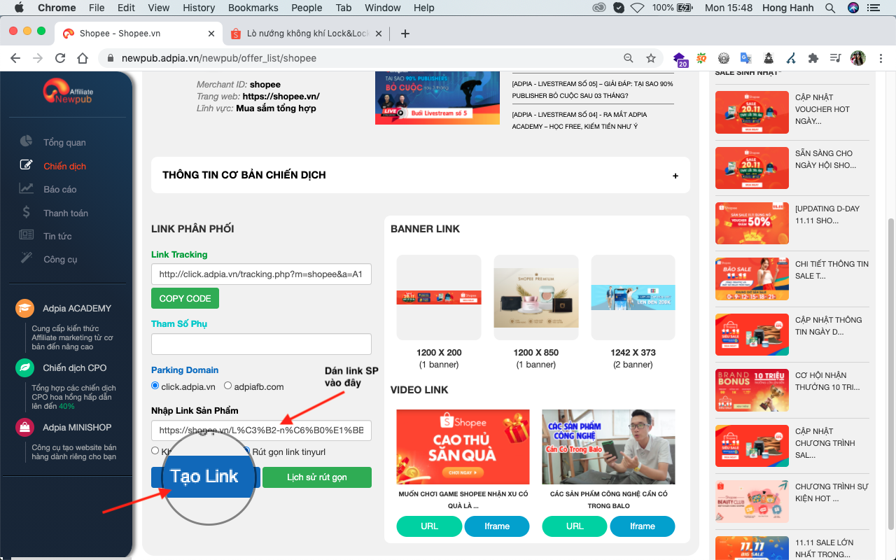 Tạo tài khoản Affiliate