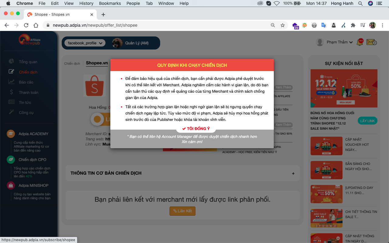 Tạo tài khoản Affiliate