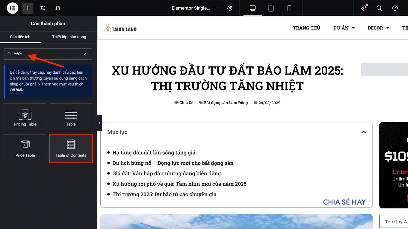 Sử Dụng Toc Trên Plugin Elementor