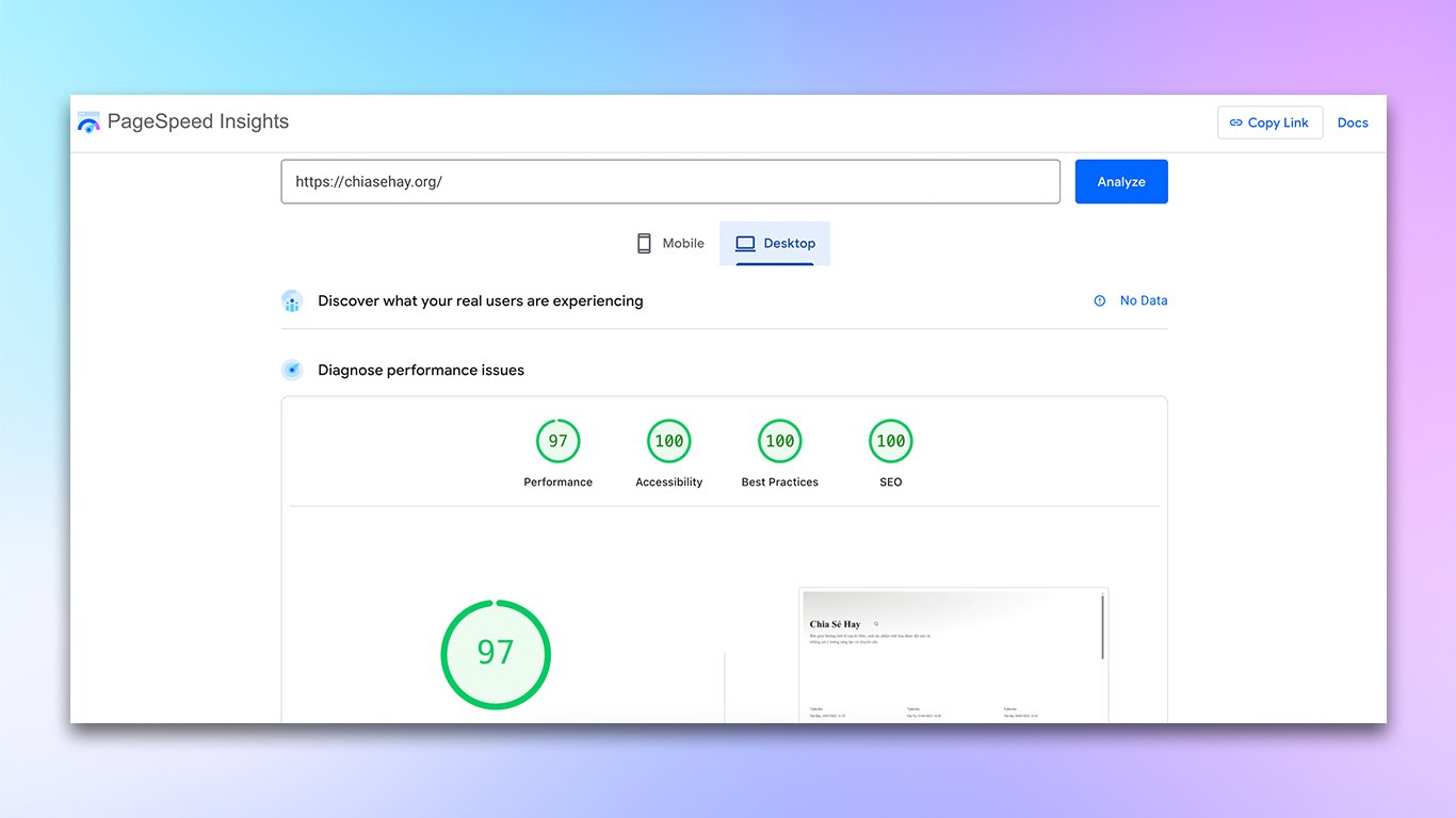 Chỉ số điểm pagespeed insight