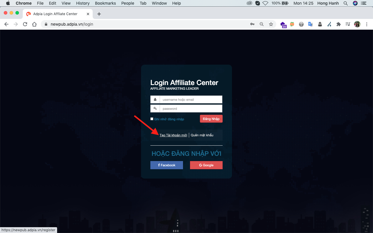 Tạo tài khoản Affiliate