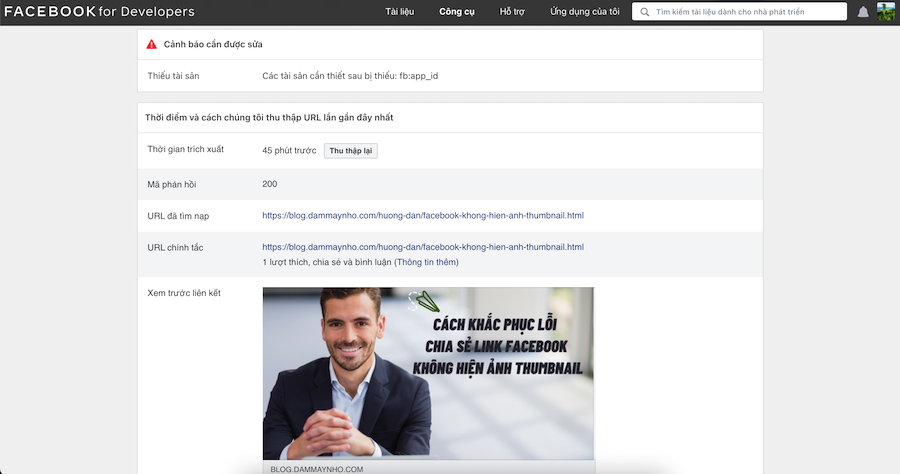 chia sẻ link facebook không hiện ảnh thumbnail