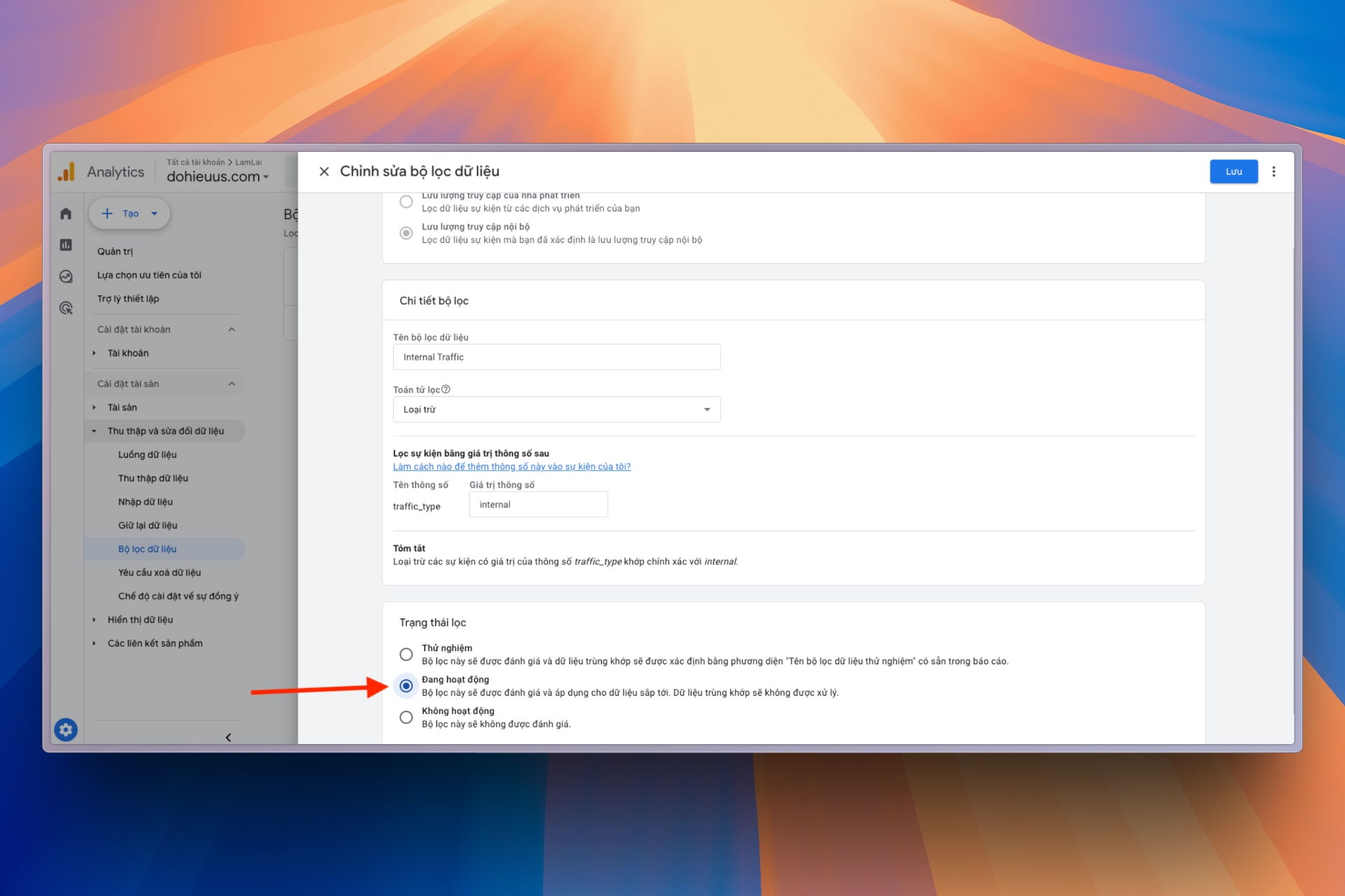Kích hoạt bộ lọc