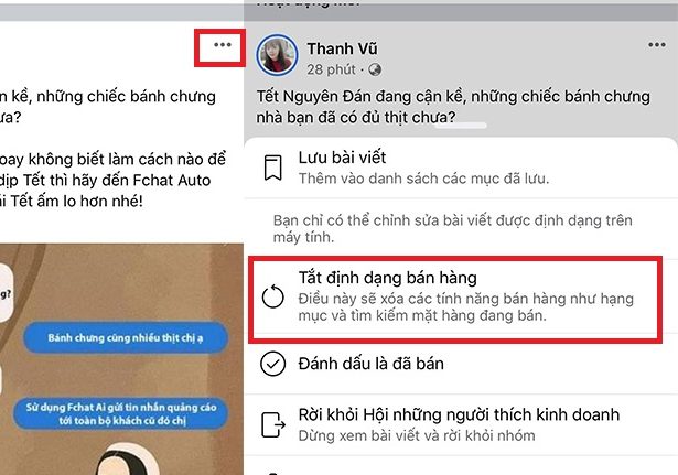 Tính năng bán hàng trên facebook