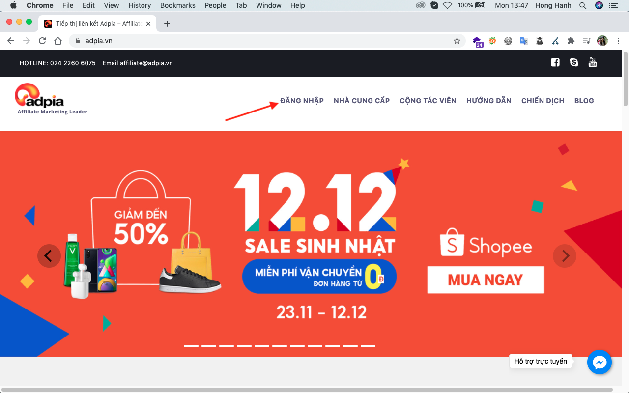 Tạo tài khoản Affiliate