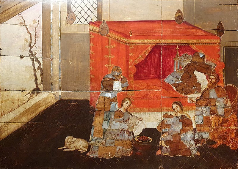 Nacimiento de la Virgen. Escuela virreinal, siglo XVII. Enconchado - Imagen 2