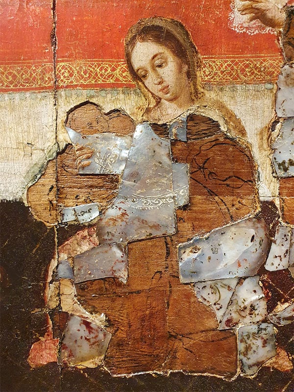 Nacimiento de la Virgen. Escuela virreinal, siglo XVII. Enconchado - Imagen 4
