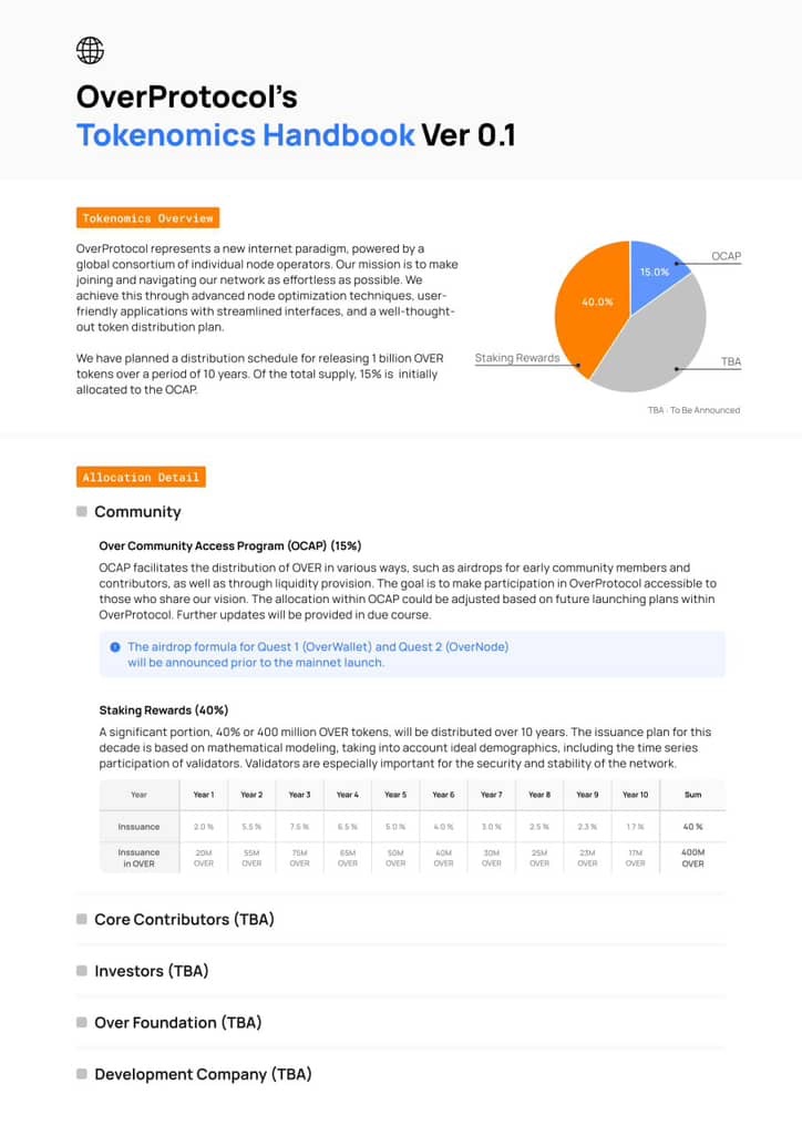 Over’s Token Distribution Plan Ver 0.1 Over’s Token Distribution Plan Ver 0.1