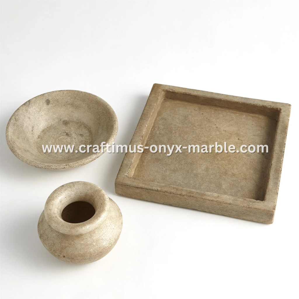 Elegant handcrafted travertine square tray with natural stone texture and unique color variations, perfect for serving, organizing, or decorating home spaces.
