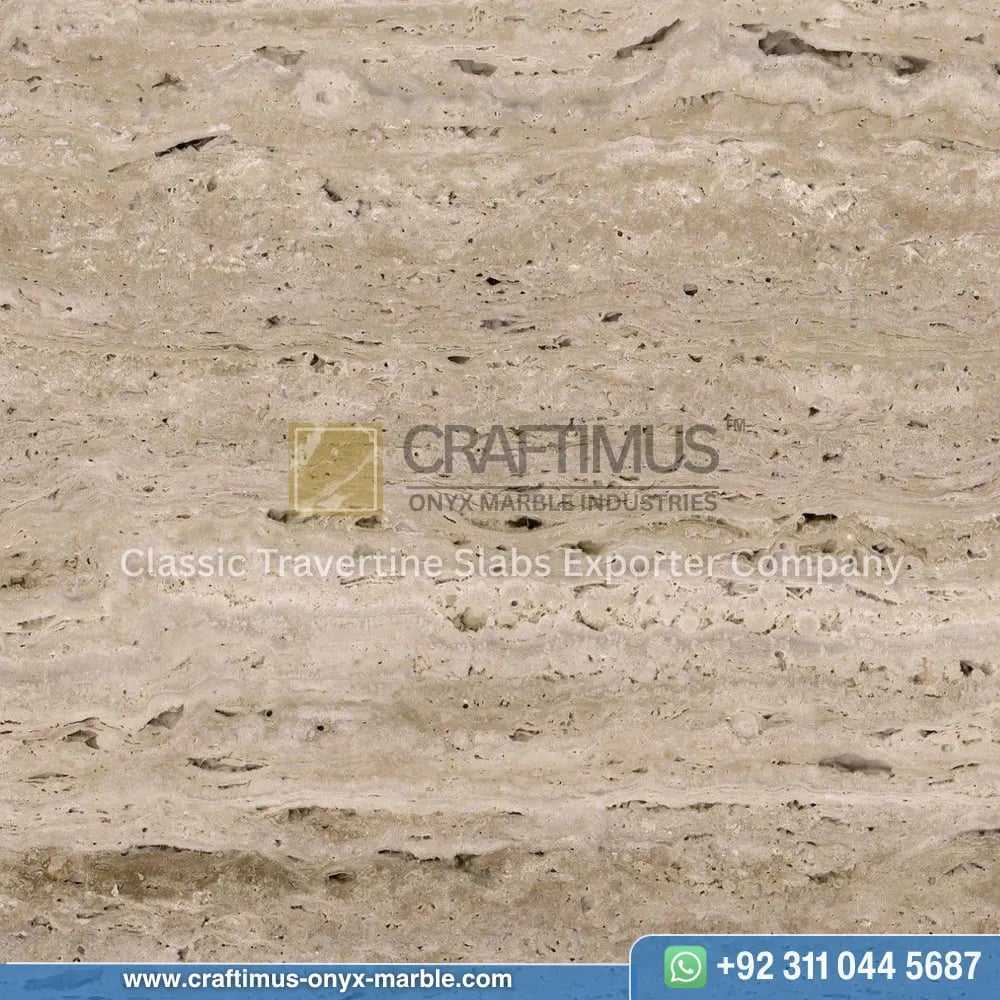 Classic Travertine Slabs on Display at factory