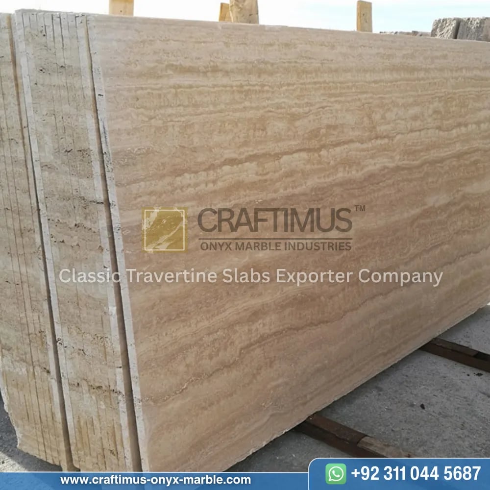 Classic Travertine Slabs on Display at factory