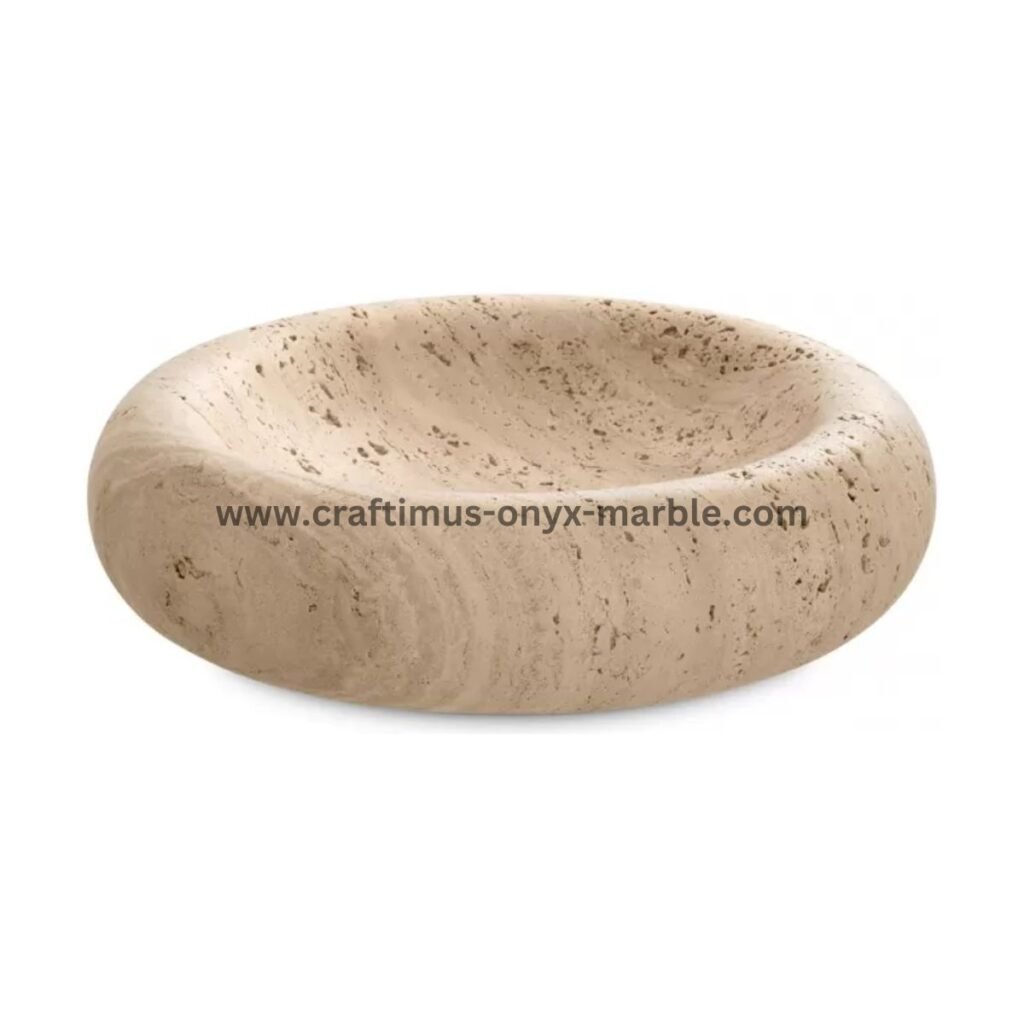 Handcrafted travertine stone bowl made in Pakistan for home decor and interior design.