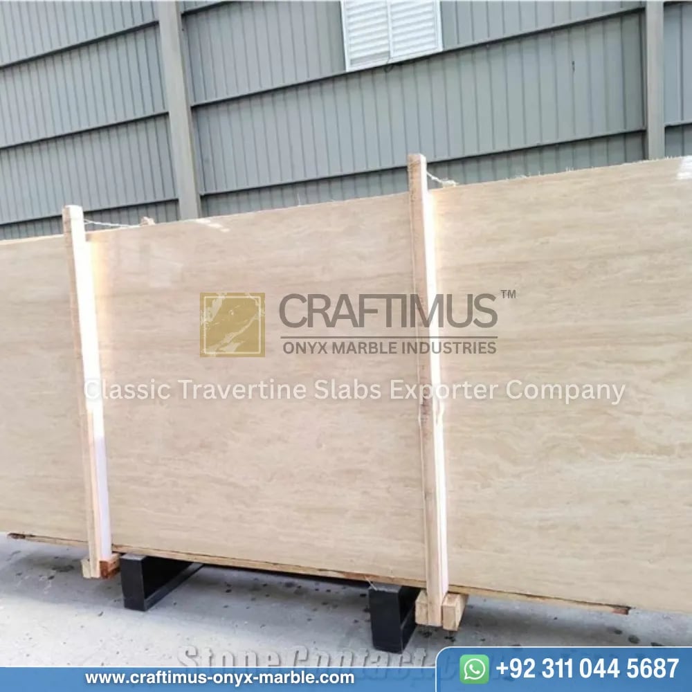 Classic Travertine Slabs on Display at factory