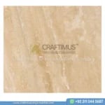 Light beige travertine tile product image with logo watermark and whatsapp number