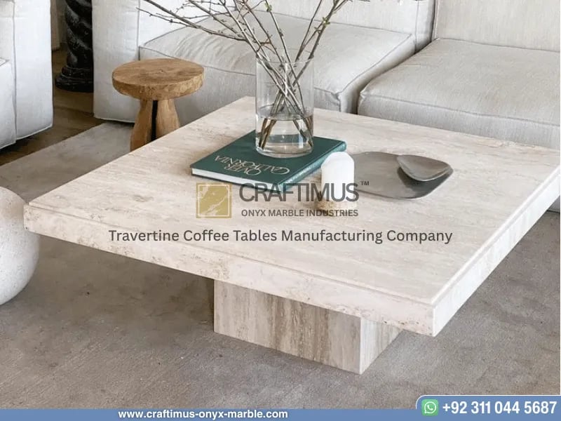 Travertine Square Coffee Table with white background product image