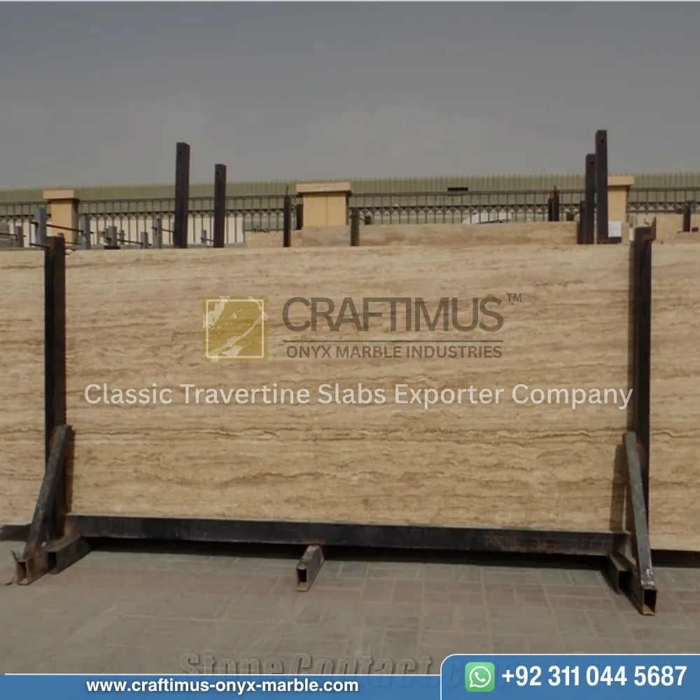 Classic Travertine Slabs on Display at factory