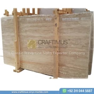 Classic Travertine Slabs on Display at factory