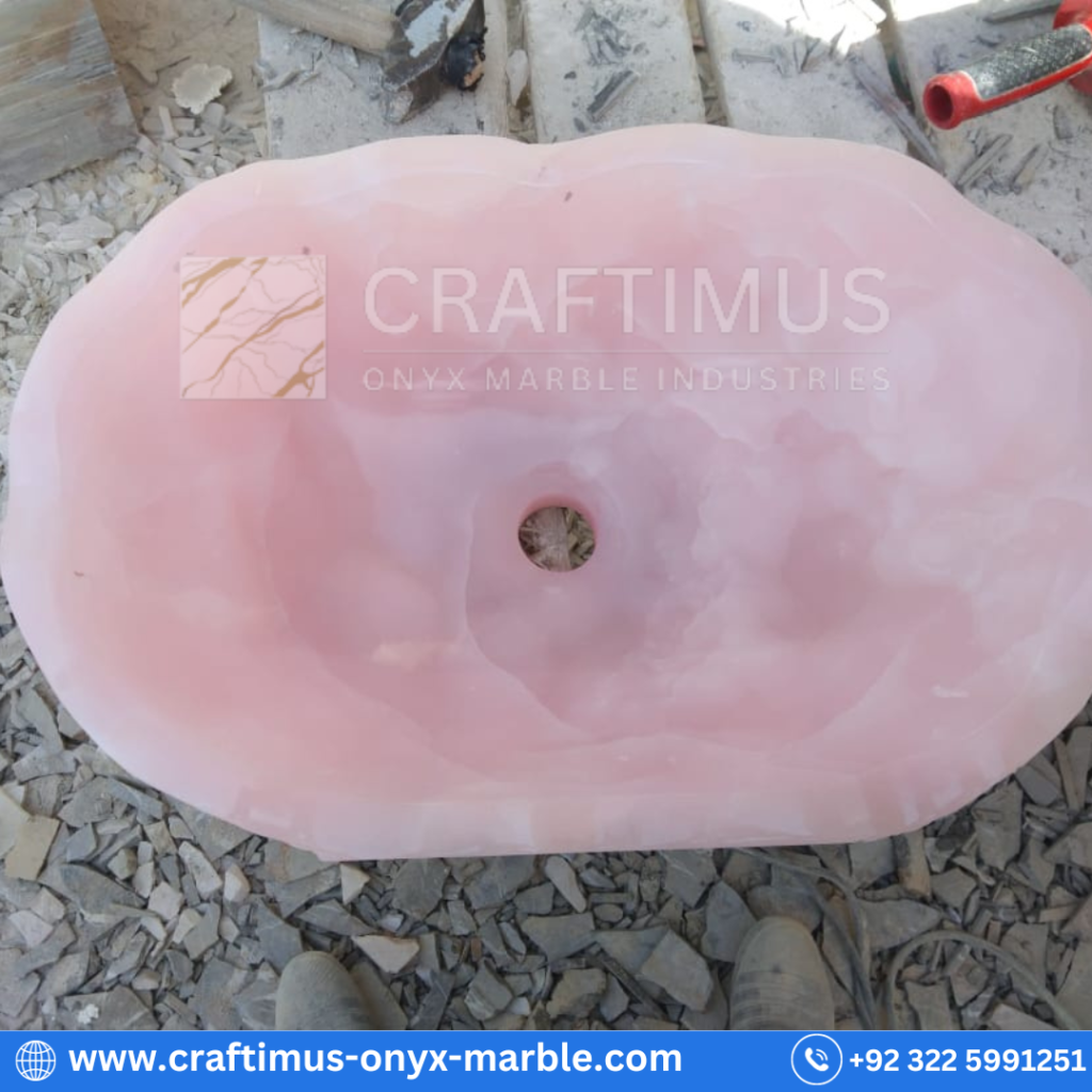 Beautiful Pure Pink Onyx sink handcrafted in Pakistan
